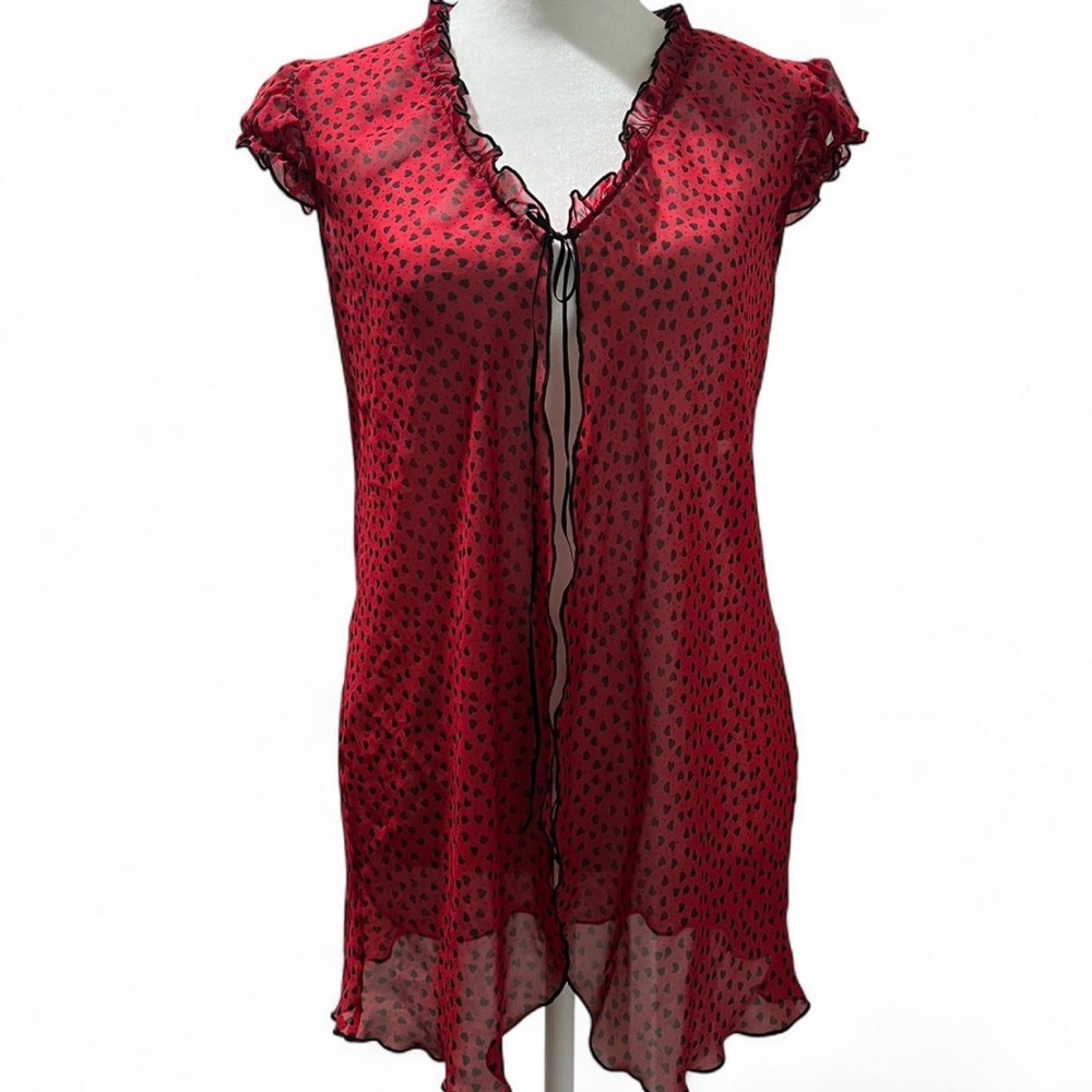 Private Luxuries Y2K Red Heart Lingerie Slip Tie Night Gown Dress